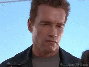 Terminator smiling Arnold Schwarzenegger