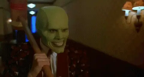 Jim Carrey getting excited after seeing a hot girl at the film the Mask.
