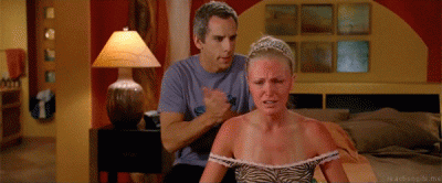 Getting sunburn on the first vacation day (Ben Stiller and Marlin Akerman)