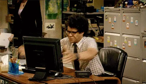 Frustration at work (Maurice Moss smash computer )