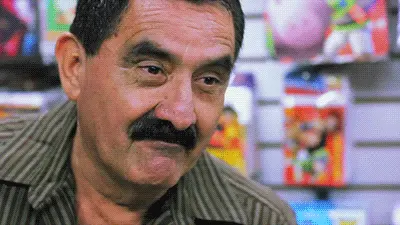 Creepy eyebrows man stearing